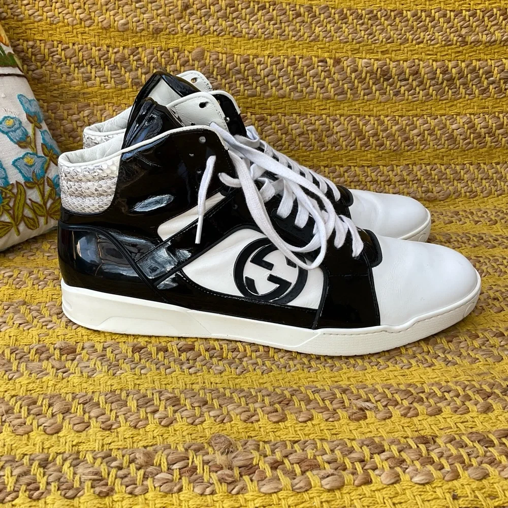 Men’s Gucci Rebound Snake B&W High Top Sneakers 15 AUTHENTIC